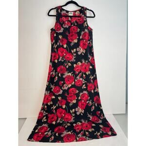 Jalate‎ Black Red Rose Floral Maxi Dress Sleeveless Size 7, Vintage Y2K